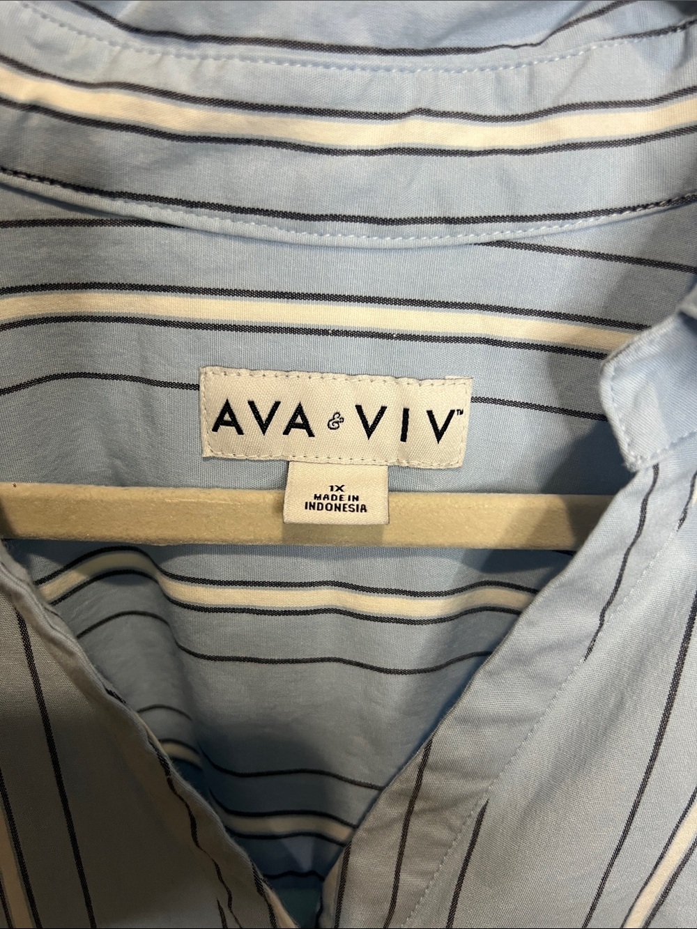 Ava & Viv Light Blue Striped Button-Front Shirt Dress cotton Anthro dupe - Picture 2 of 6